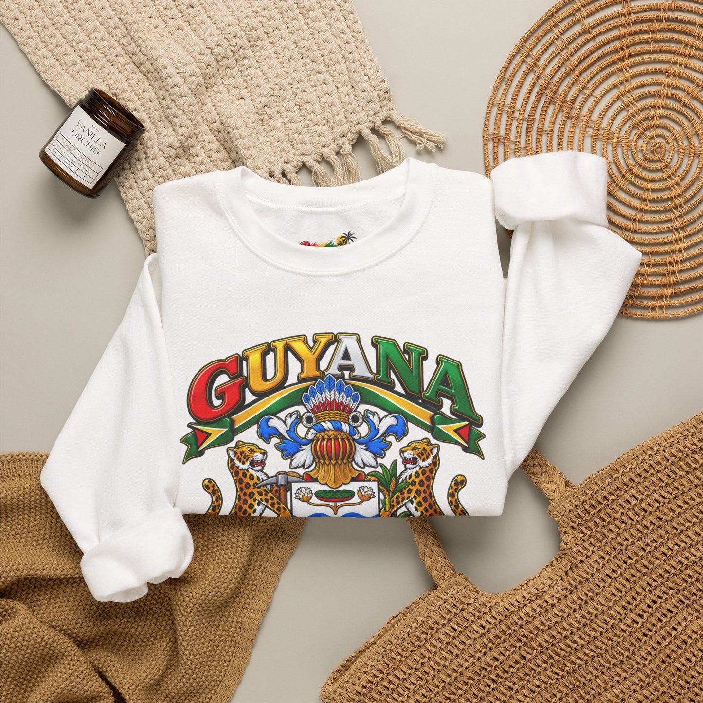 Guyana Crest Crewneck Sweatshirt — Guyanese Flag Sleeve Pullover