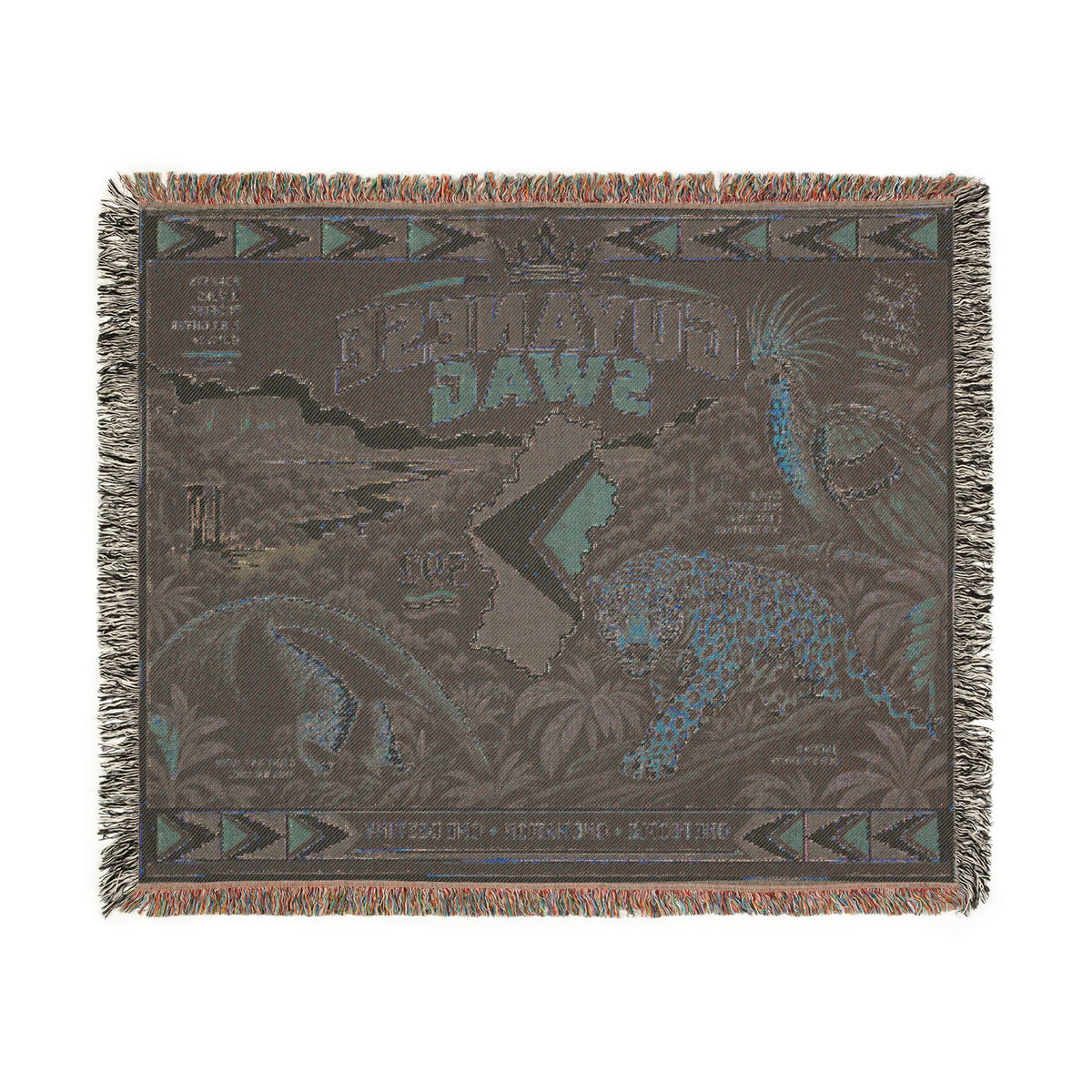 Guyana Jaguar & Map Woven Throw Blanket – Tropical Wildlife Design