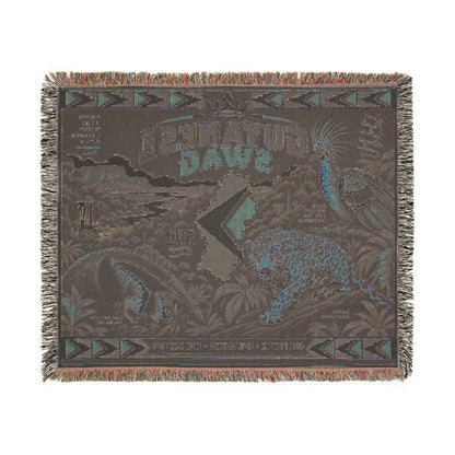 Guyana Jaguar & Map Woven Throw Blanket – Tropical Wildlife Design