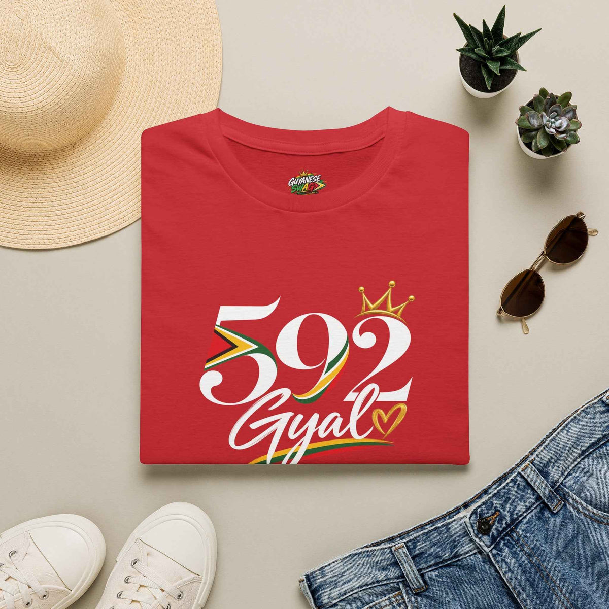 592 Gyal Crown T-Shirt in Red, back view