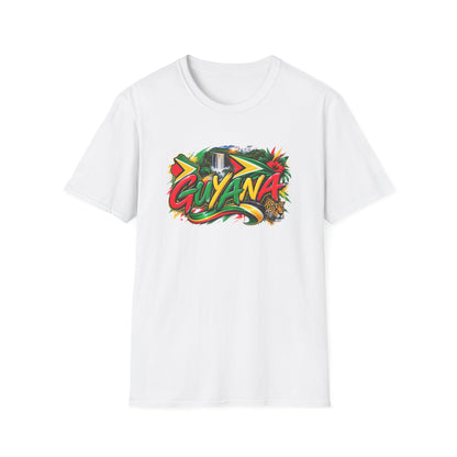 Guyana Graphic T‑Shirt — Colorful Tropical Island Design with Waterfall & Tiger