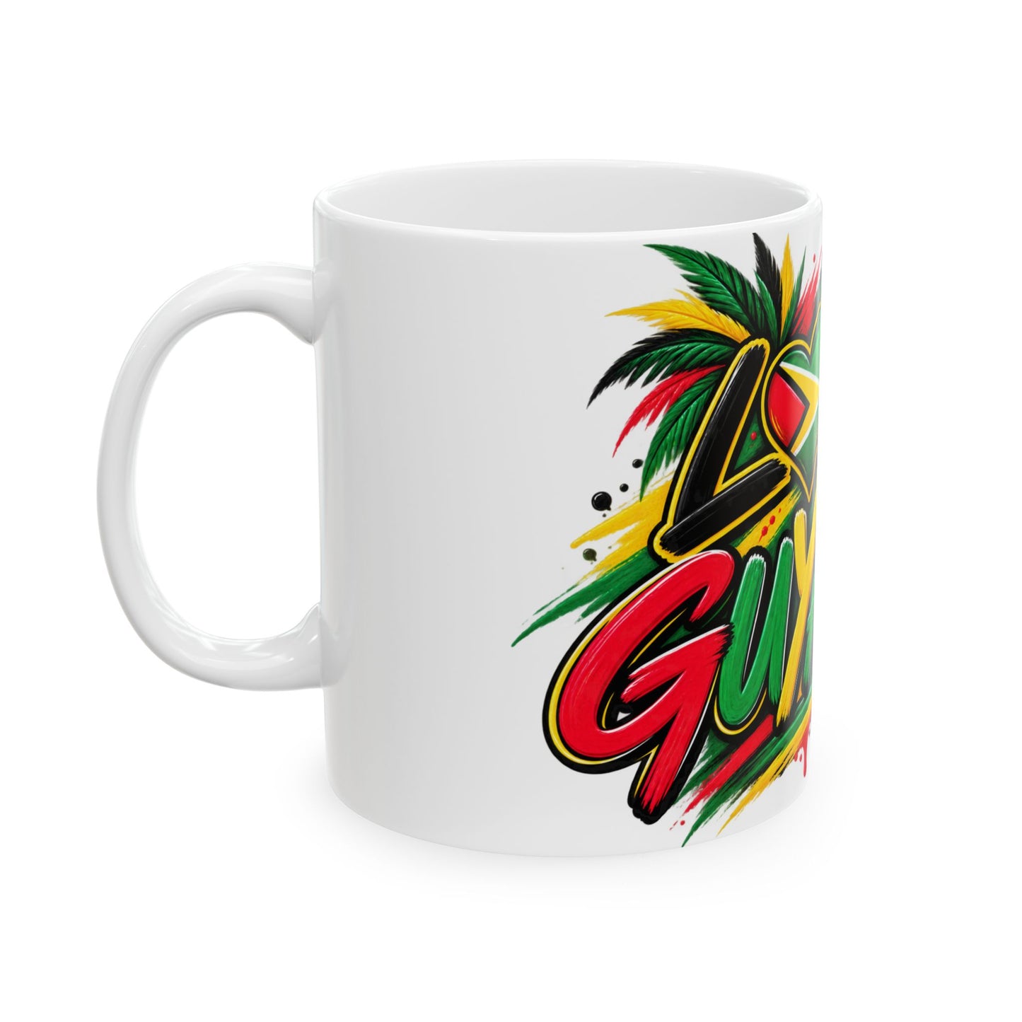 Love Guyana Ceramic Mug – Colorful Guyanese Flag Heart Coffee Cup (11oz, 15oz)