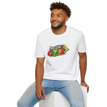 Guyana Pride T-Shirt — "Here Come Guyana" Colorful Island Graphic Tee