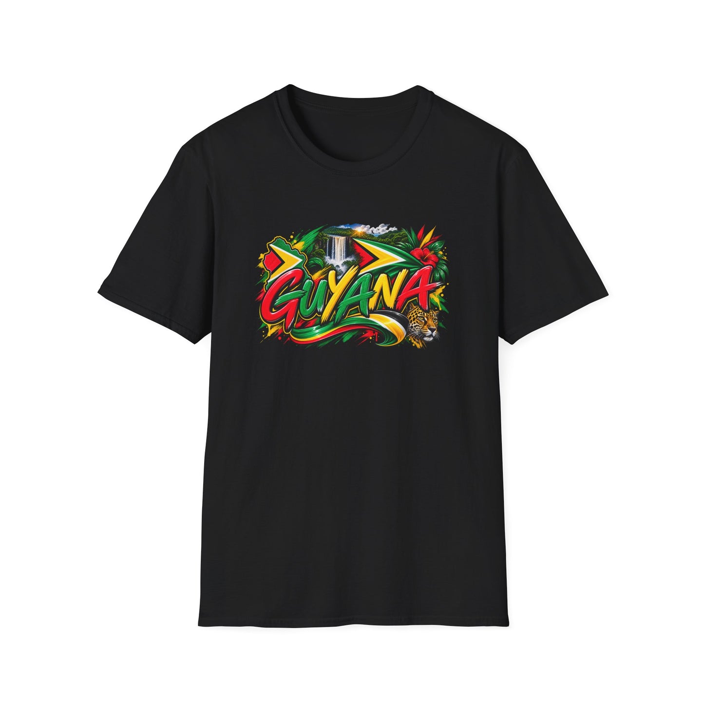 Guyana Graphic T‑Shirt — Colorful Tropical Island Design with Waterfall & Tiger
