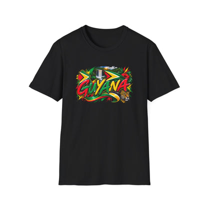 Guyana Graphic T‑Shirt — Colorful Tropical Island Design with Waterfall & Tiger