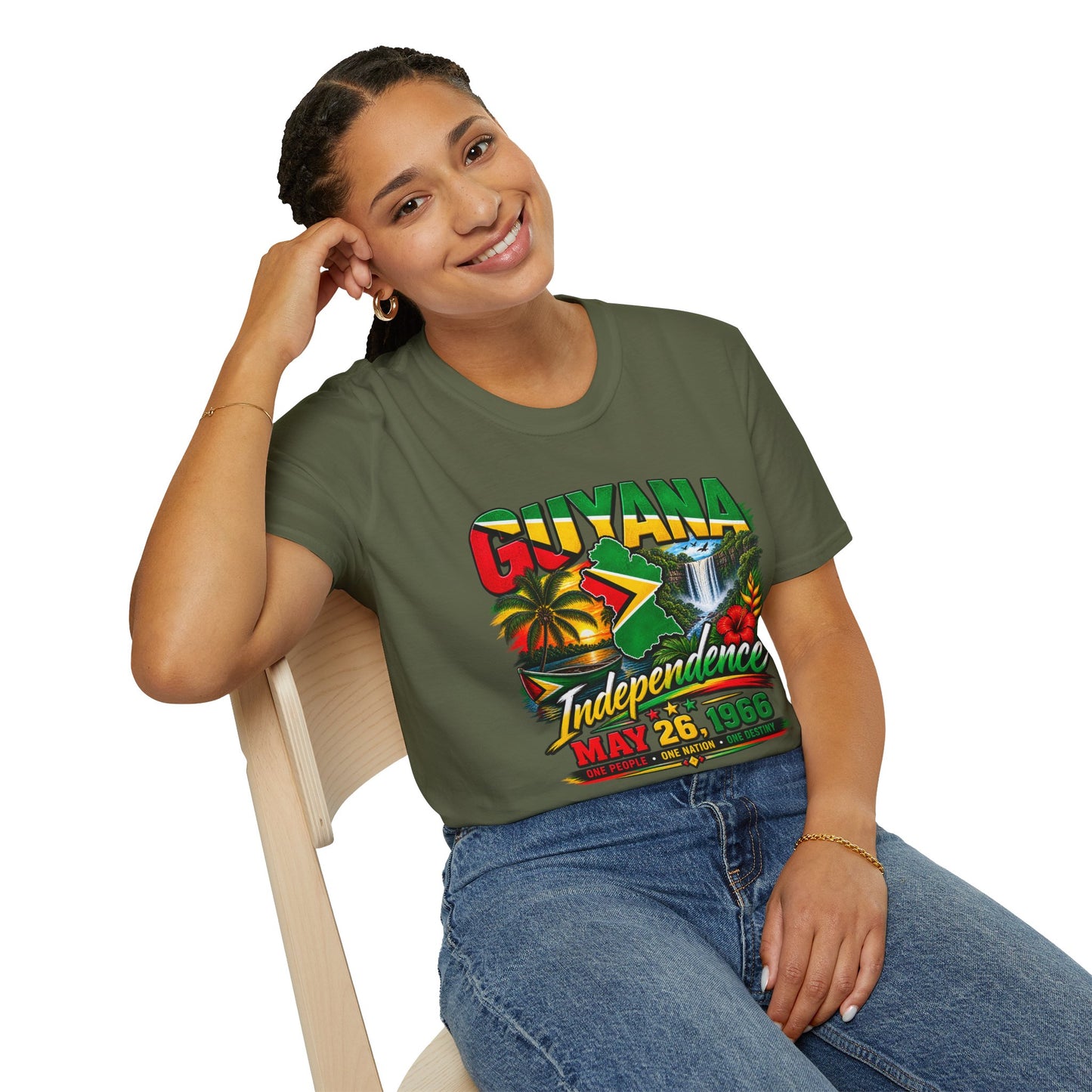 Guyana Independence T-Shirt — May 26, 1966 Retro Flag & Waterfall Tee