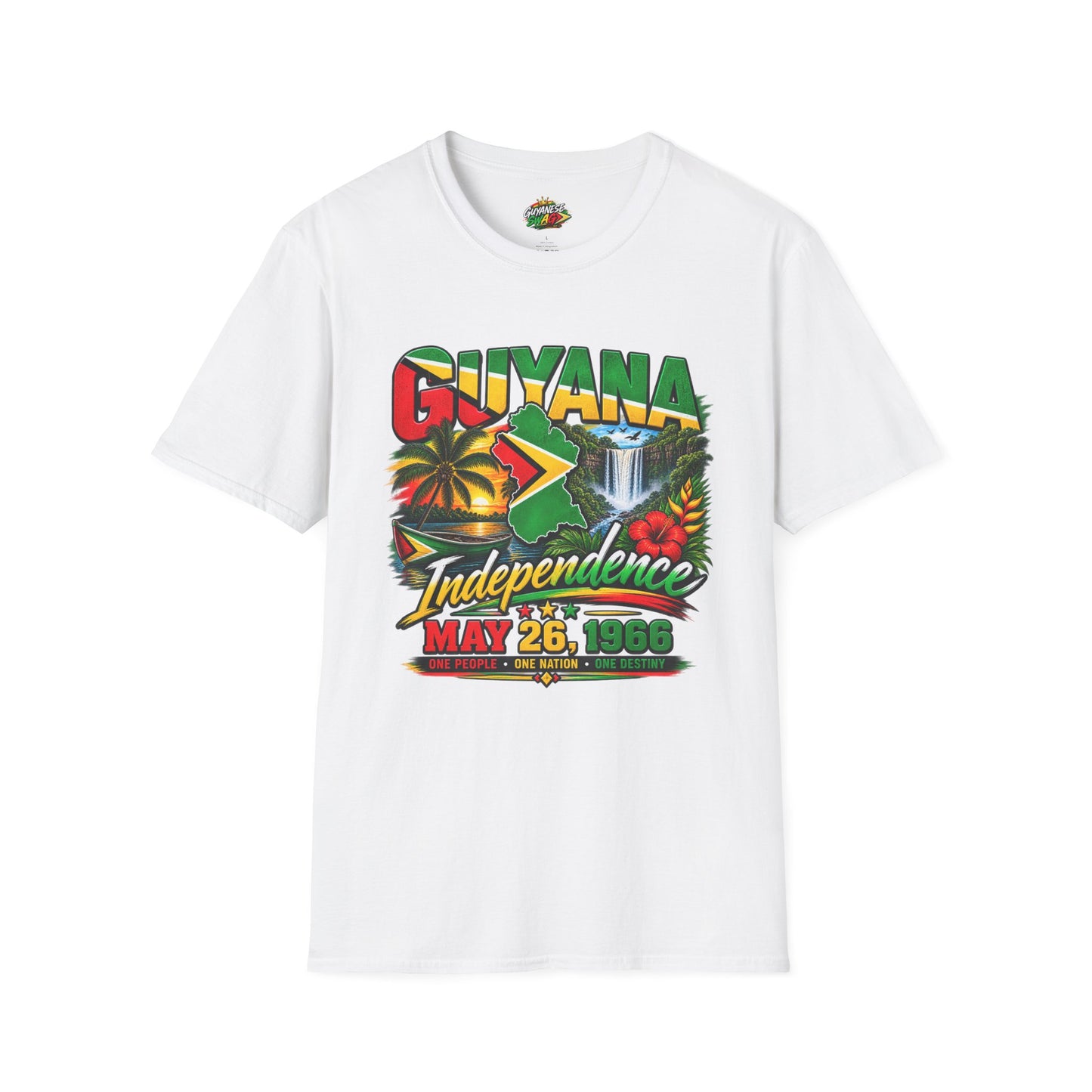 Guyana Independence T-Shirt — May 26, 1966 Retro Flag & Waterfall Tee
