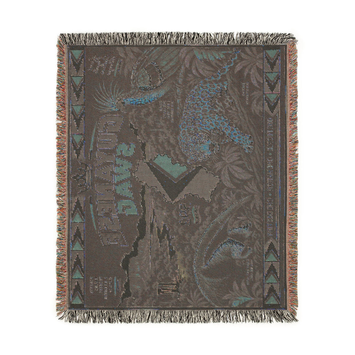 Guyana Jaguar & Map Woven Throw Blanket – Tropical Wildlife Design