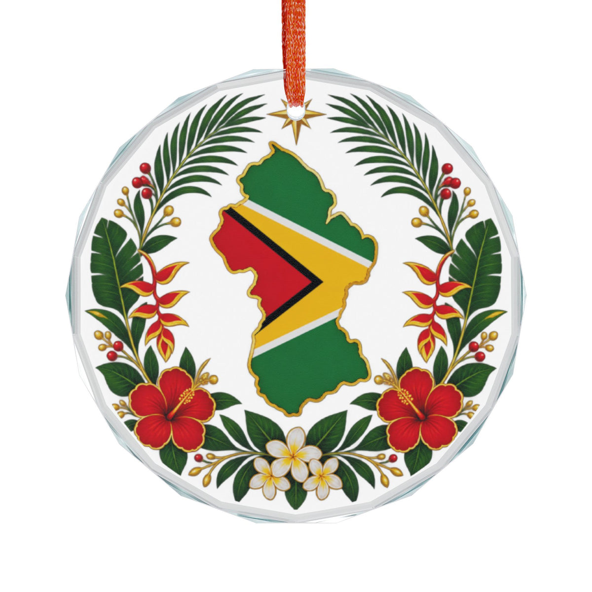 Guyanese crystal ornament holiday keepsake with Guyana flag artwork