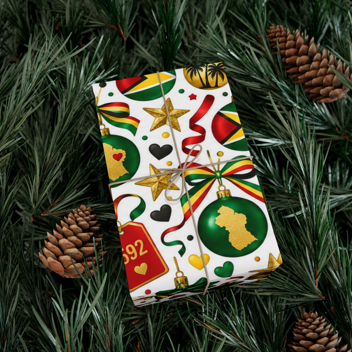 Guyana ornament holiday wrapping paper mockup