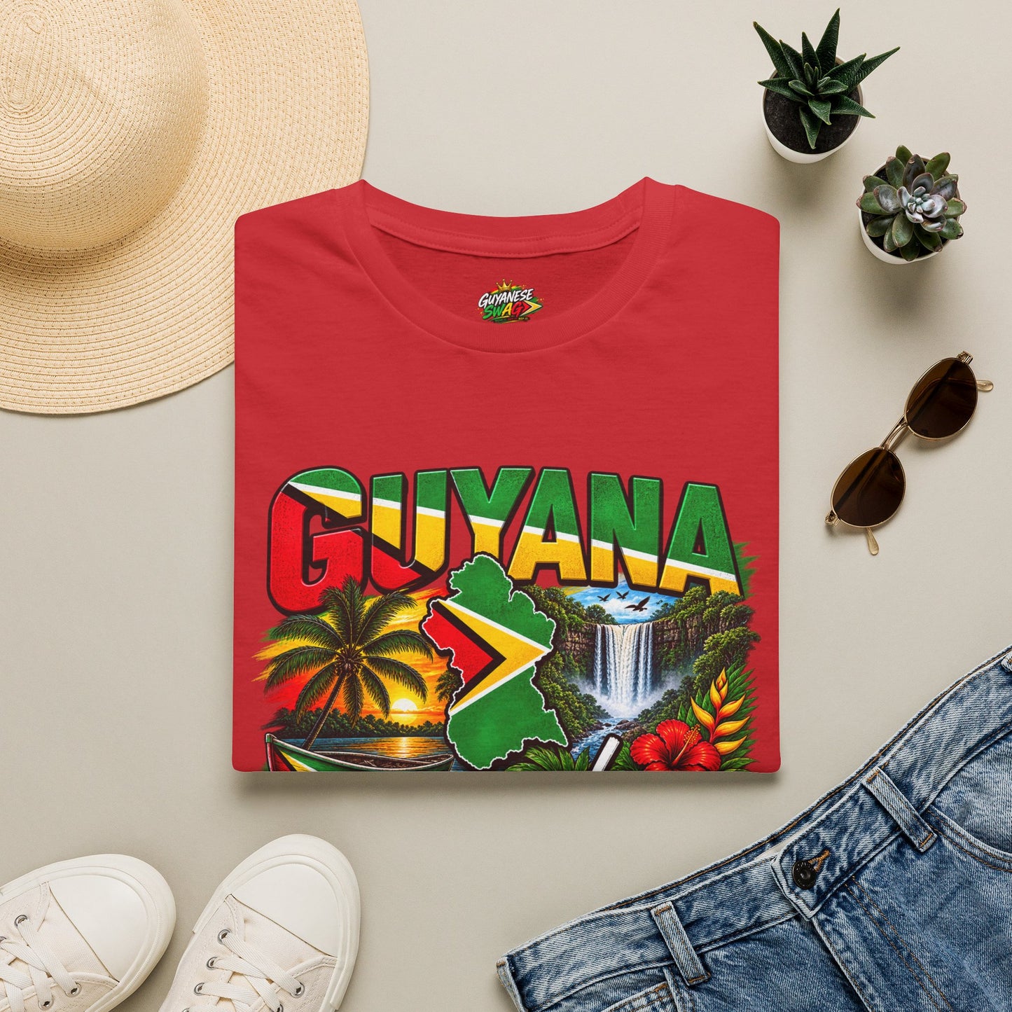 Guyana Independence T-Shirt — May 26, 1966 Retro Flag & Waterfall Tee
