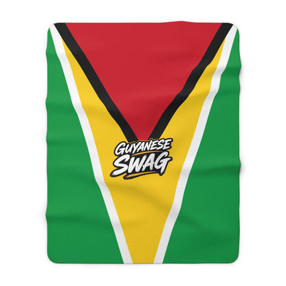 Guyanese Swag blanket in Golden Arrowhead colors with plush Sherpa backing