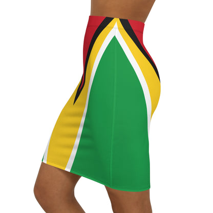 Guyana Flag Pencil Skirt — Bold Red, Yellow & Green Mid‑Waist Bodycon