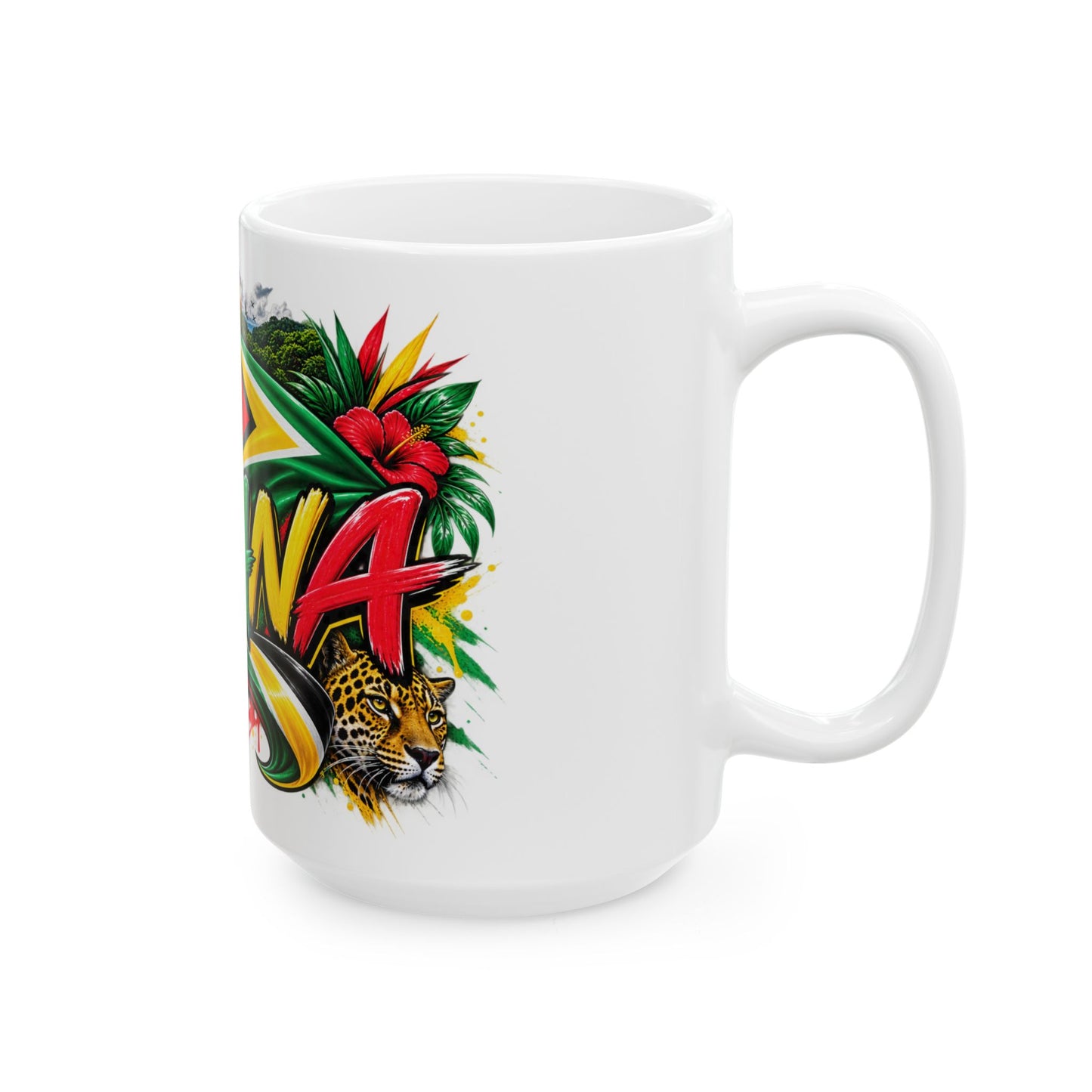 Guyana Waterfall Graphic Mug – Colorful Guyana Pride Coffee Cup (11oz/15oz)