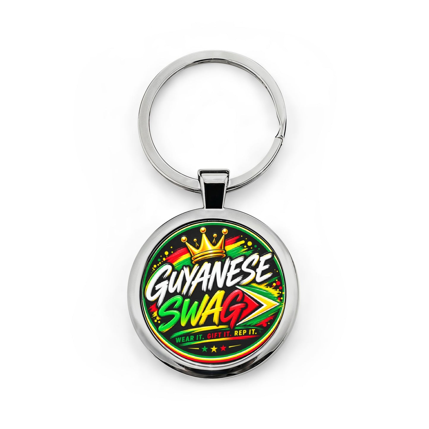 Guyanese Swag Round Stainless Steel Keychain — Caribbean Pride Keyring