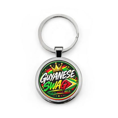Guyanese Swag Round Stainless Steel Keychain — Caribbean Pride Keyring