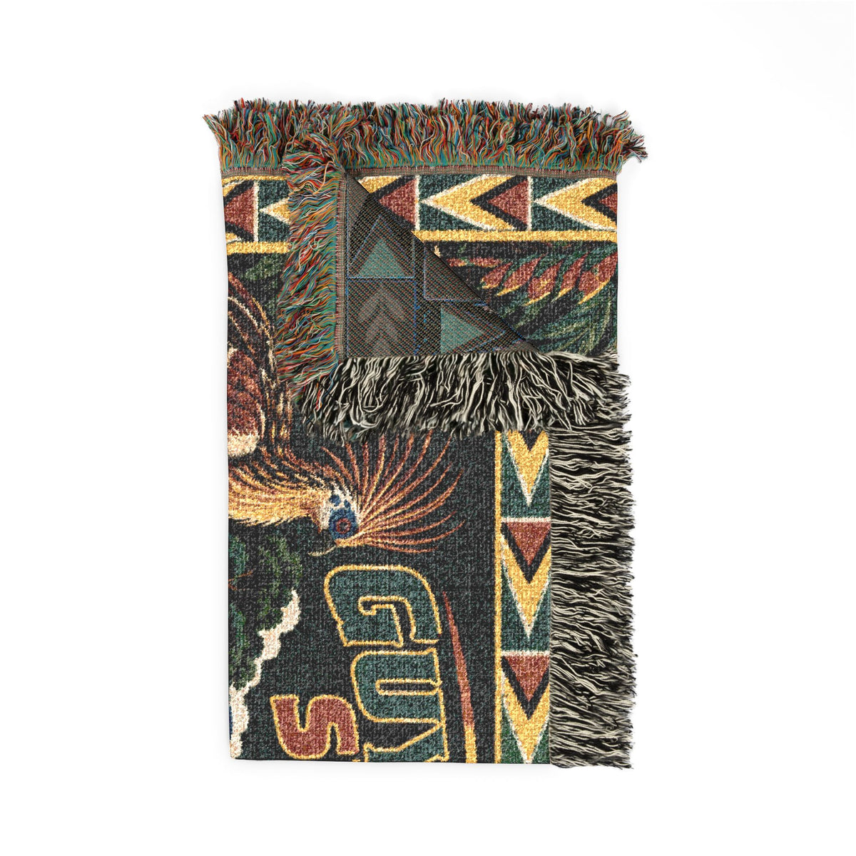 Guyanese cotton throw blanket featuring tropical wildlife artwork