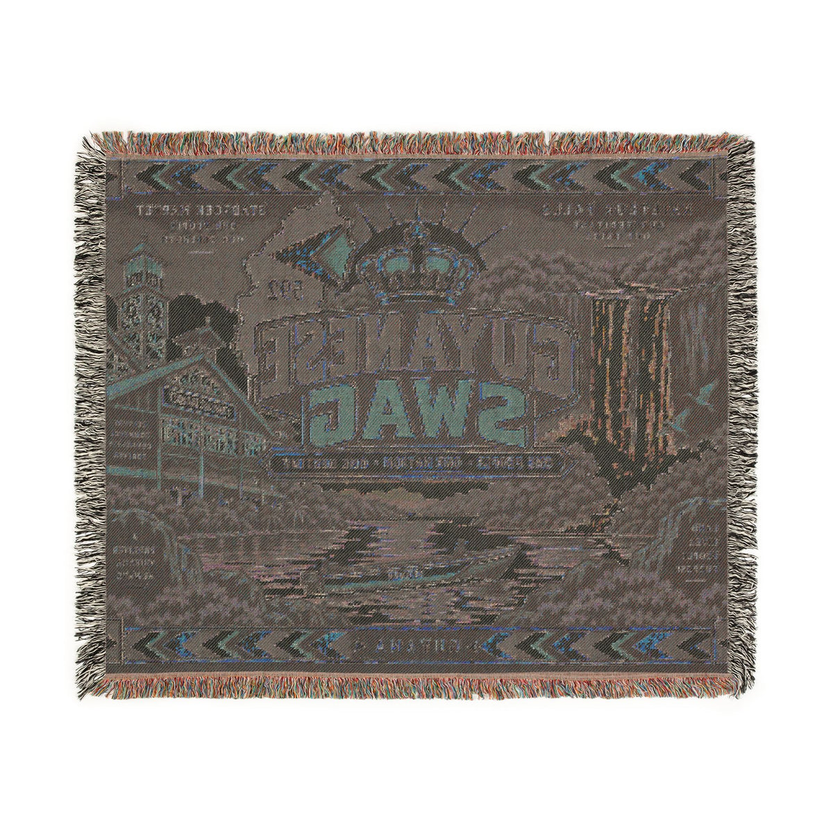 Guyana waterfall throw blanket with colorful fringe