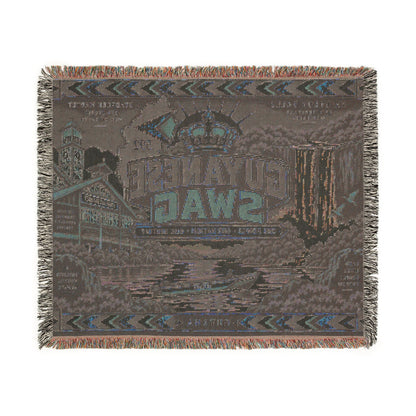 Guyana waterfall throw blanket with colorful fringe