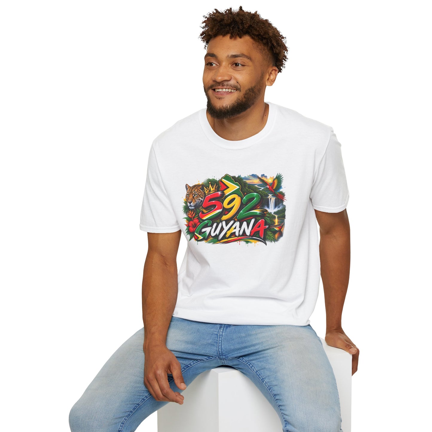 Guyana 592 Tropical Graphic T-Shirt – Tiger, Waterfall & Floral Island Pride