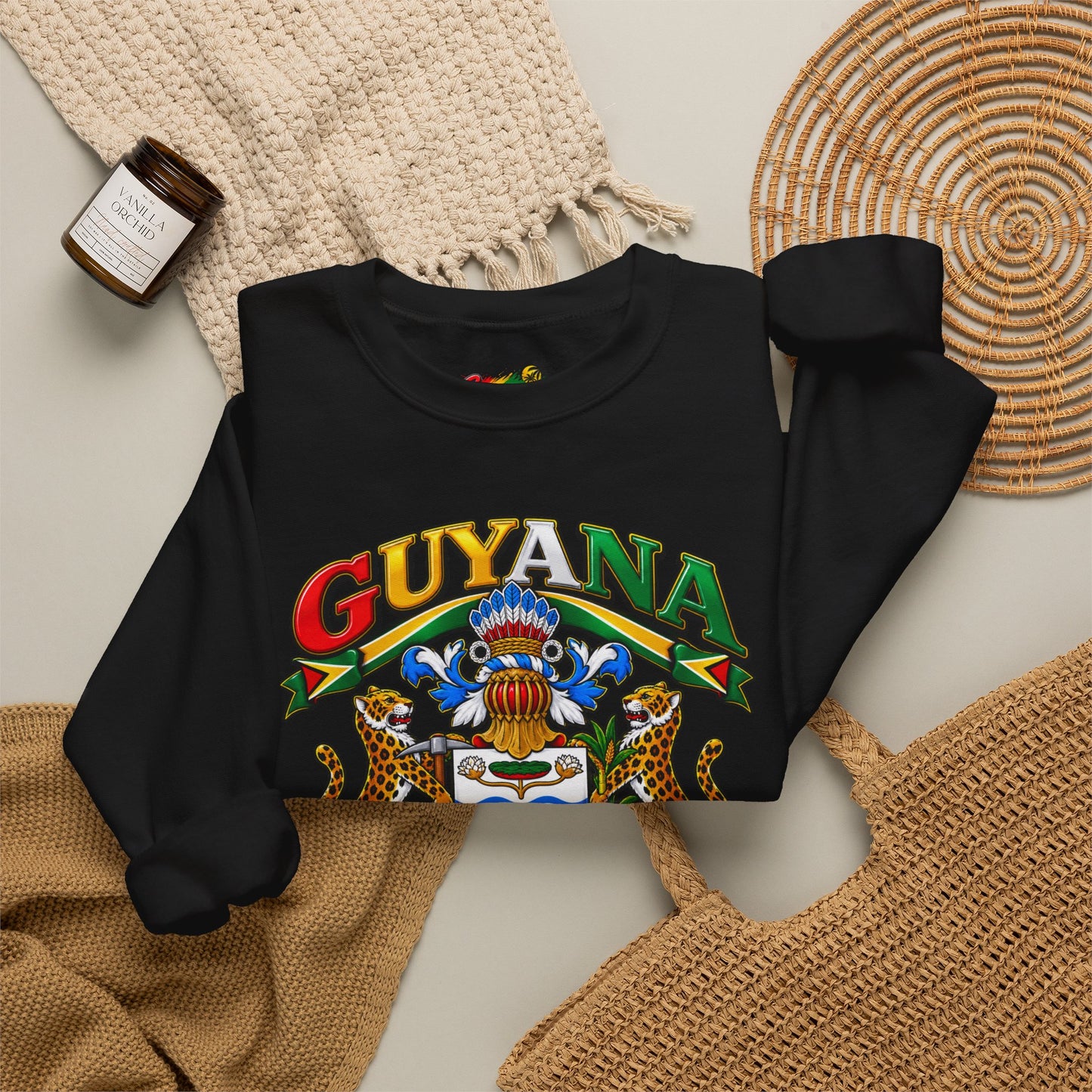 Guyana Crest Crewneck Sweatshirt — Guyanese Flag Sleeve Pullover