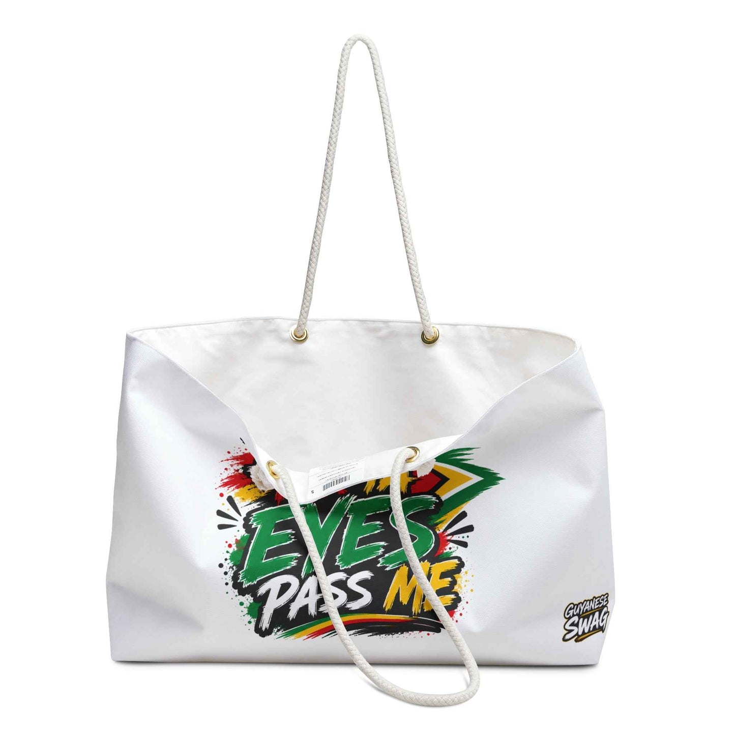 Weekender Bag — "Don't Tek Ya Eyes Pass Me" Graphic Travel Tote