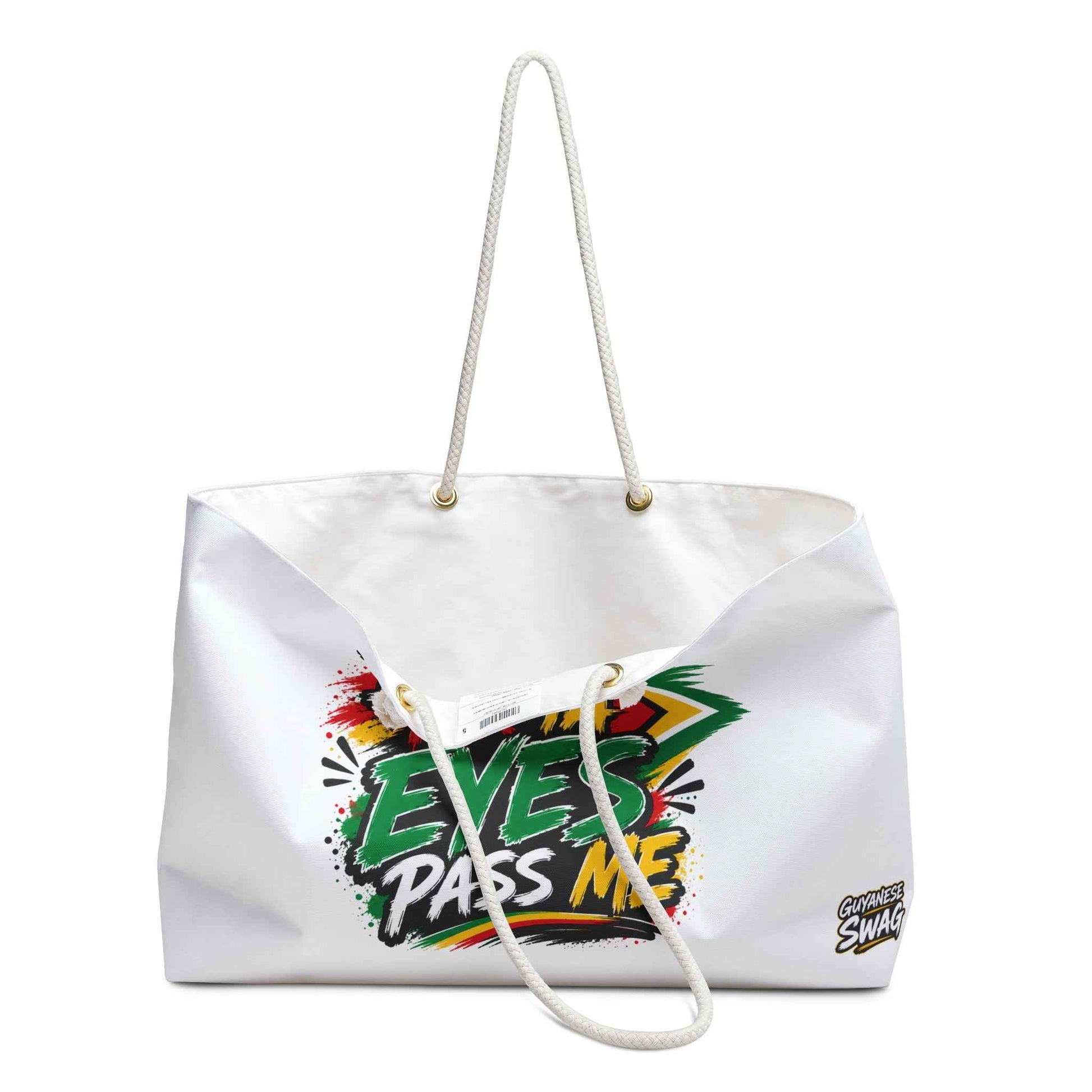 Weekender Bag — "Don't Tek Ya Eyes Pass Me" Graphic Travel Tote