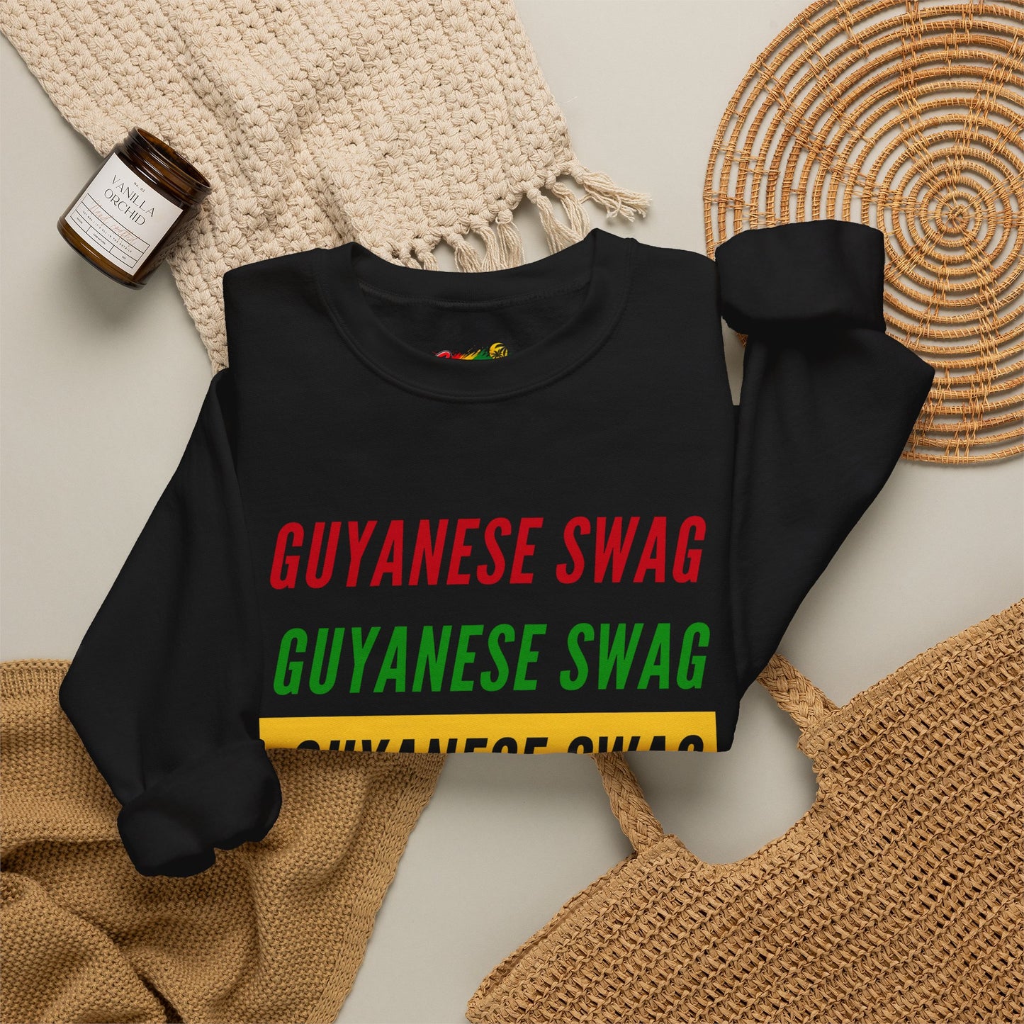 Guyanese Swag Crewneck Sweatshirt — Retro Repeated Text Design