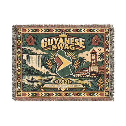 Guyana map woven blanket with colorful fringe