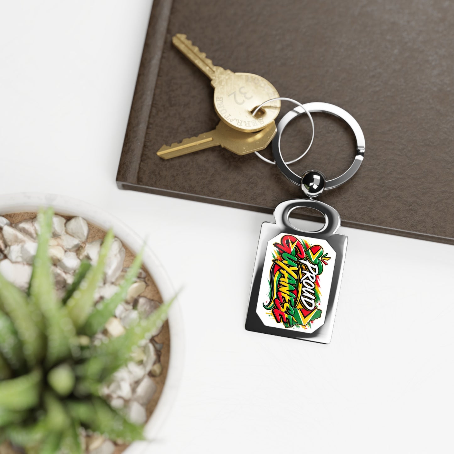 Proud Jamaican Graffiti Rectangle Keyring — Metal Photo Keychain