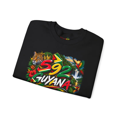Guyana 592 Crewneck Sweatshirt – Tropical Jaguar & Flag Sleeve Design