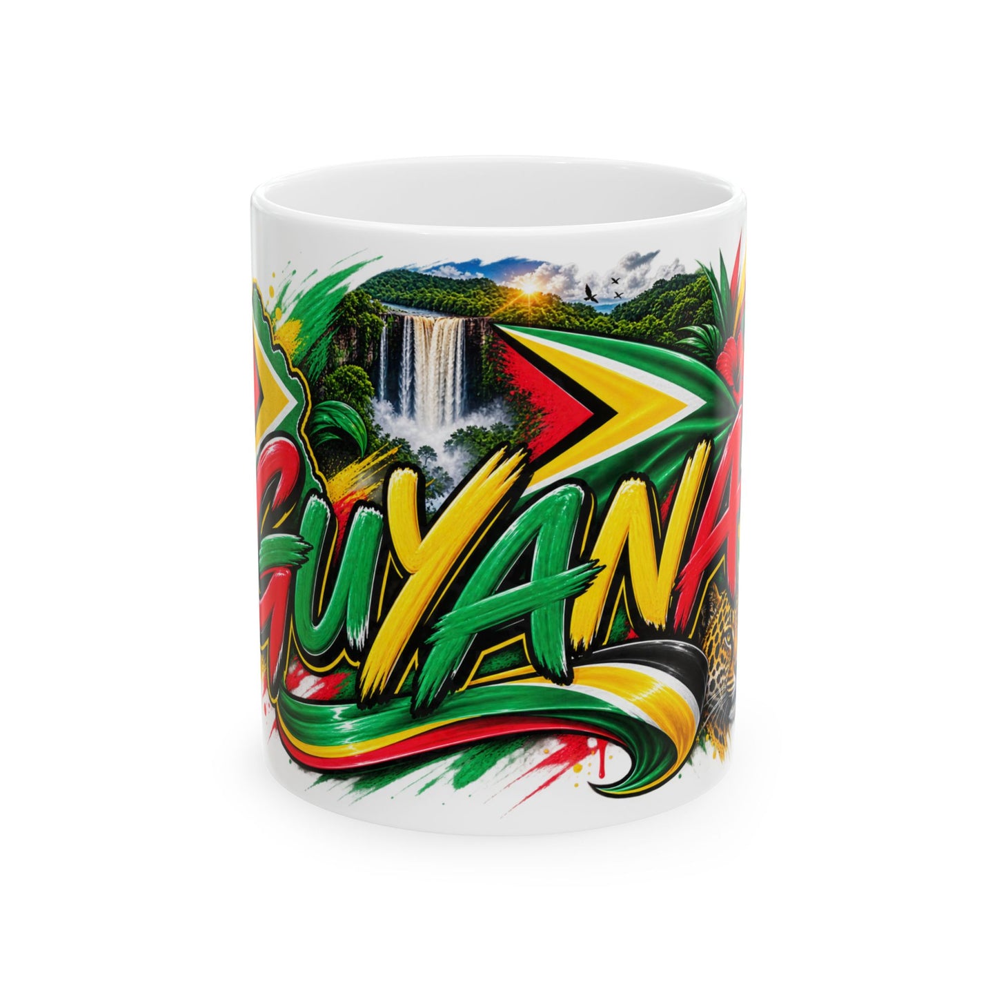 Guyana Waterfall Graphic Mug – Colorful Guyana Pride Coffee Cup (11oz/15oz)