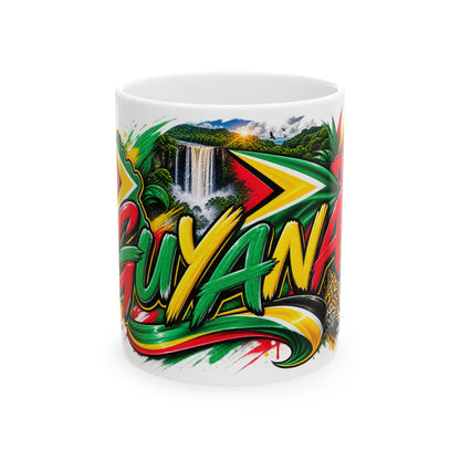 Guyana Waterfall Graphic Mug – Colorful Guyana Pride Coffee Cup (11oz/15oz)