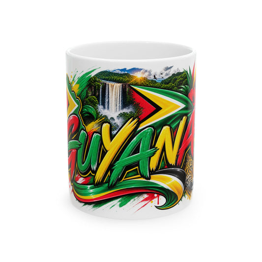 Guyana Waterfall Graphic Mug – Colorful Guyana Pride Coffee Cup (11oz/15oz)