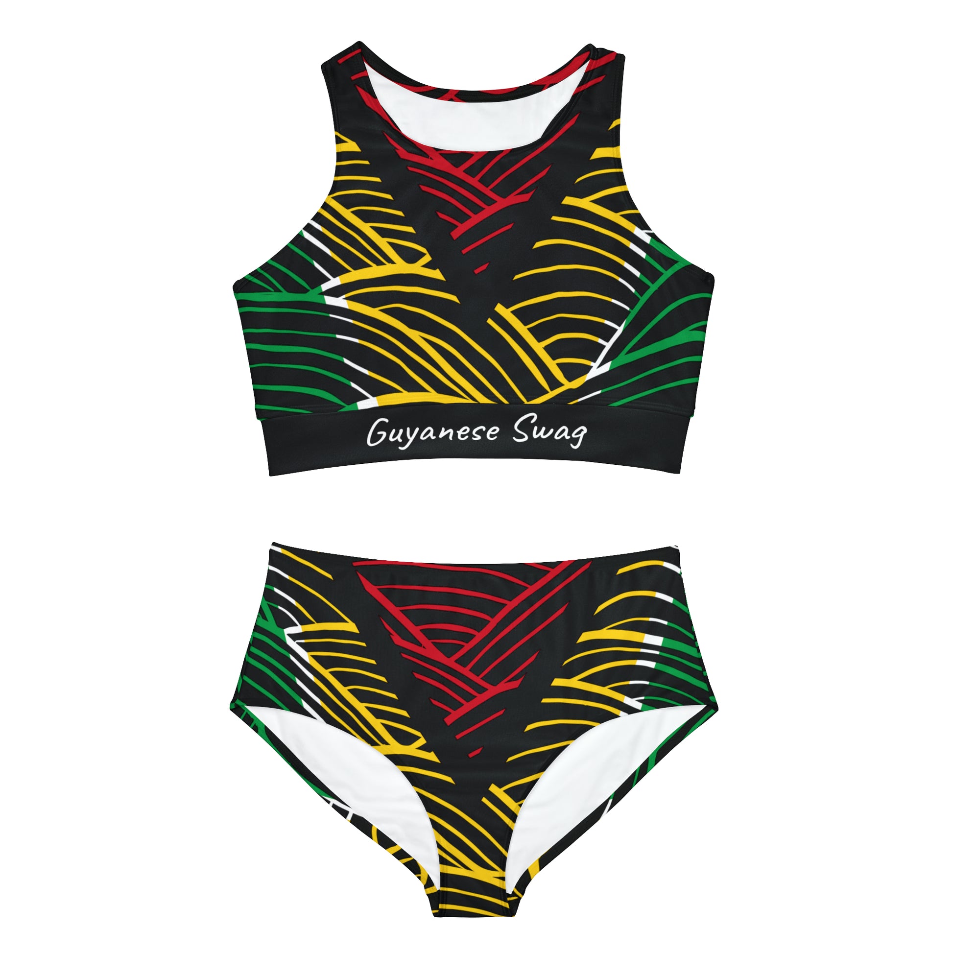 Sporty Guyana Flag Bikini Set.
