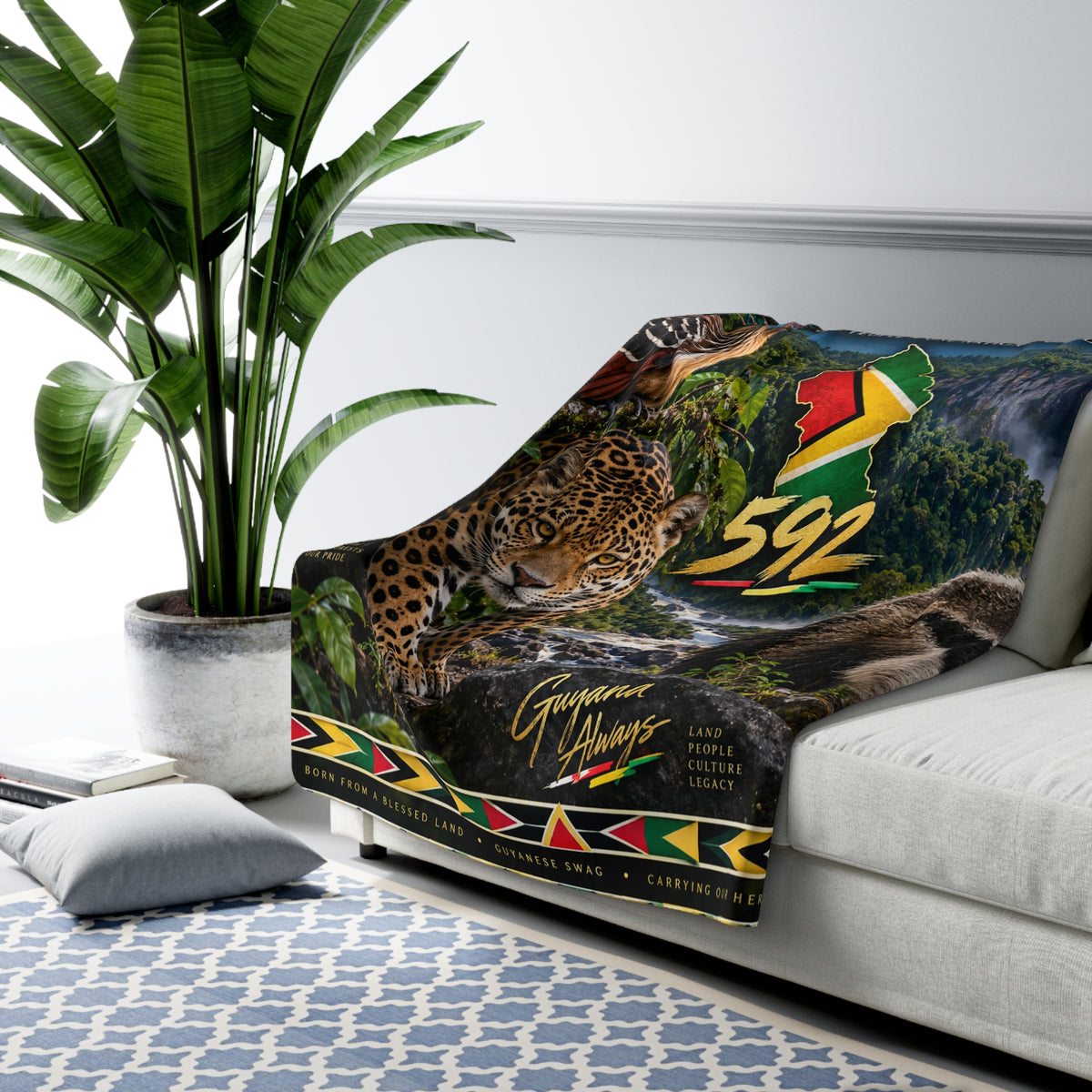 Guyanese wildlife Sherpa throw blanket for home decor