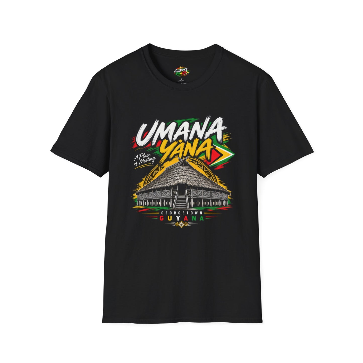 Umana Yana T-Shirt — Guyana Traditional Hut Design, "A Place of Meeting"