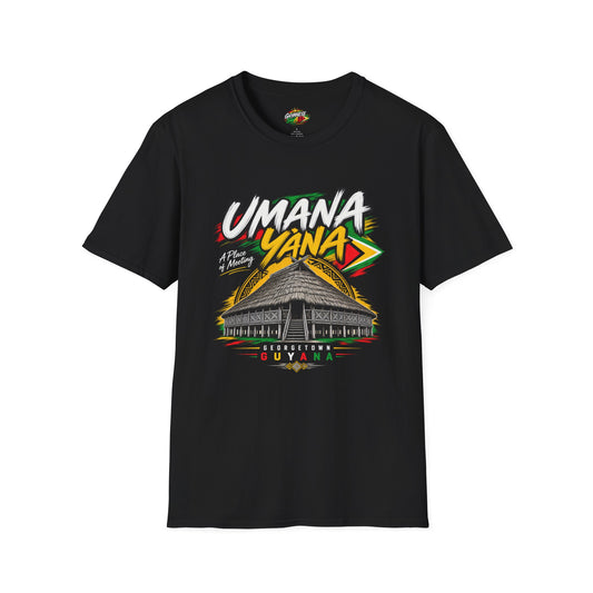 Umana Yana T-Shirt — Guyana Traditional Hut Design, "A Place of Meeting"