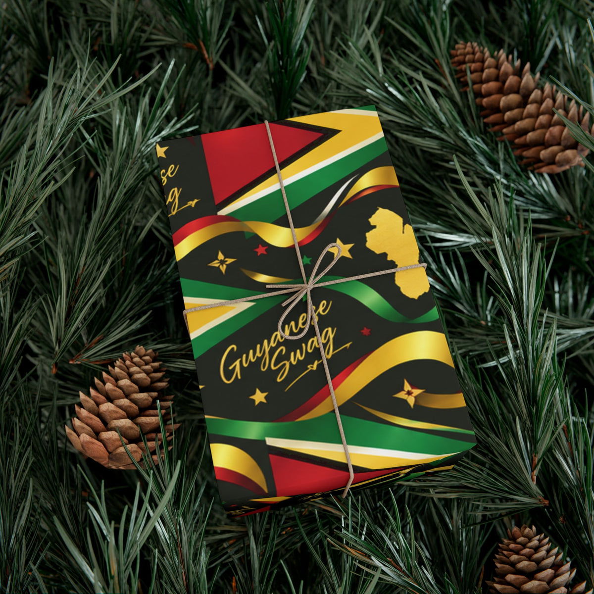 Guyana flag gift wrapping paper closeup