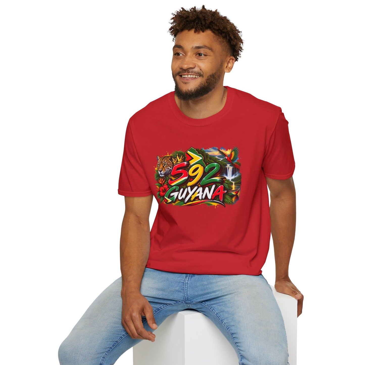 Guyana 592 Tropical Graphic T-Shirt – Tiger, Waterfall & Floral Island Pride