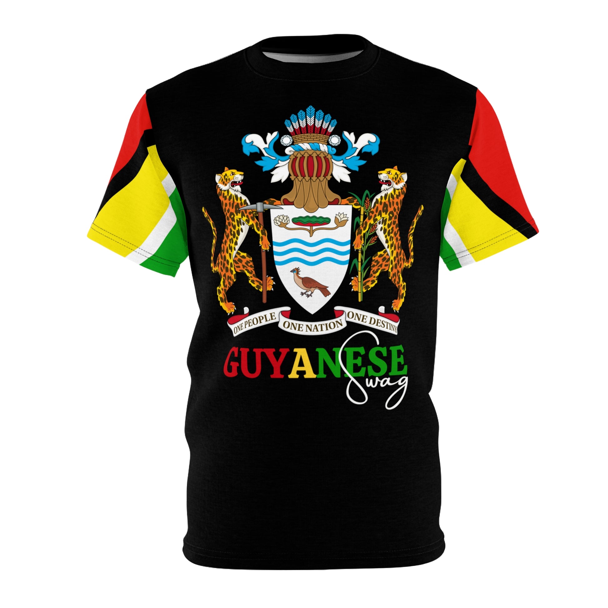 Guyanese Swag Coat of Arms Short Sleeve Men Guyana Flag T-Shirt.