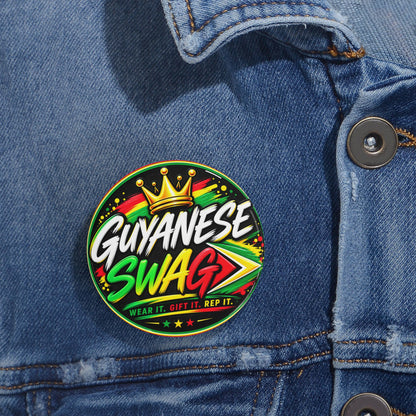 Guyanese Swag Round Pin – Bold Flag Colors & Crown Button Badge