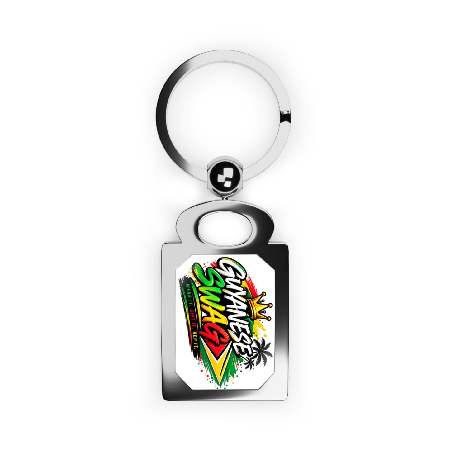 Rectangle Photo Keyring — "Gwanese Swag" Reggae Chrome Keychain