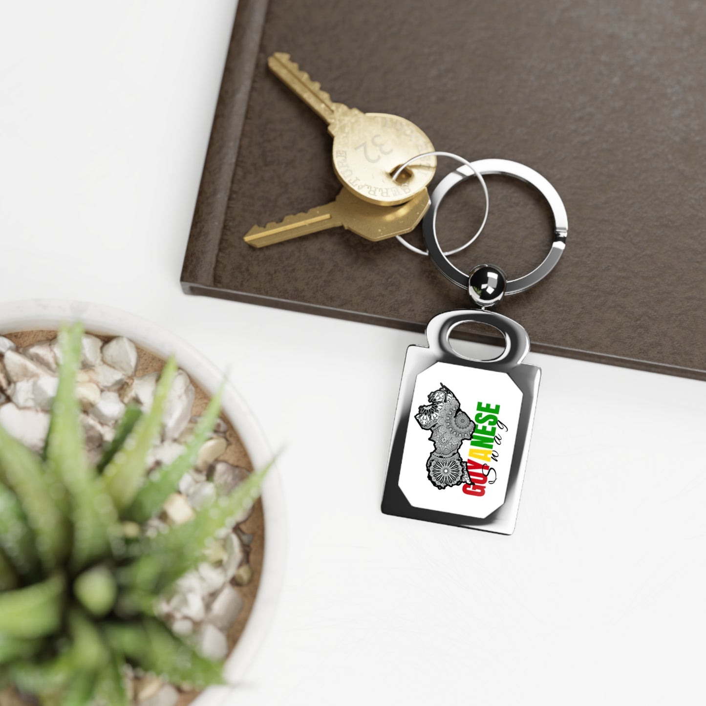 Guyanese Strong Rectangle Photo Keyring – Personalized Guyana Flag Keychain