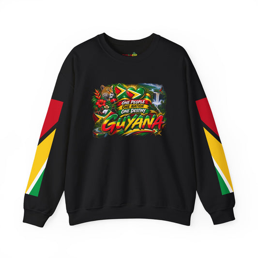 Guyana Flag Crewneck Sweatshirt — One People, One Nation Graphic
