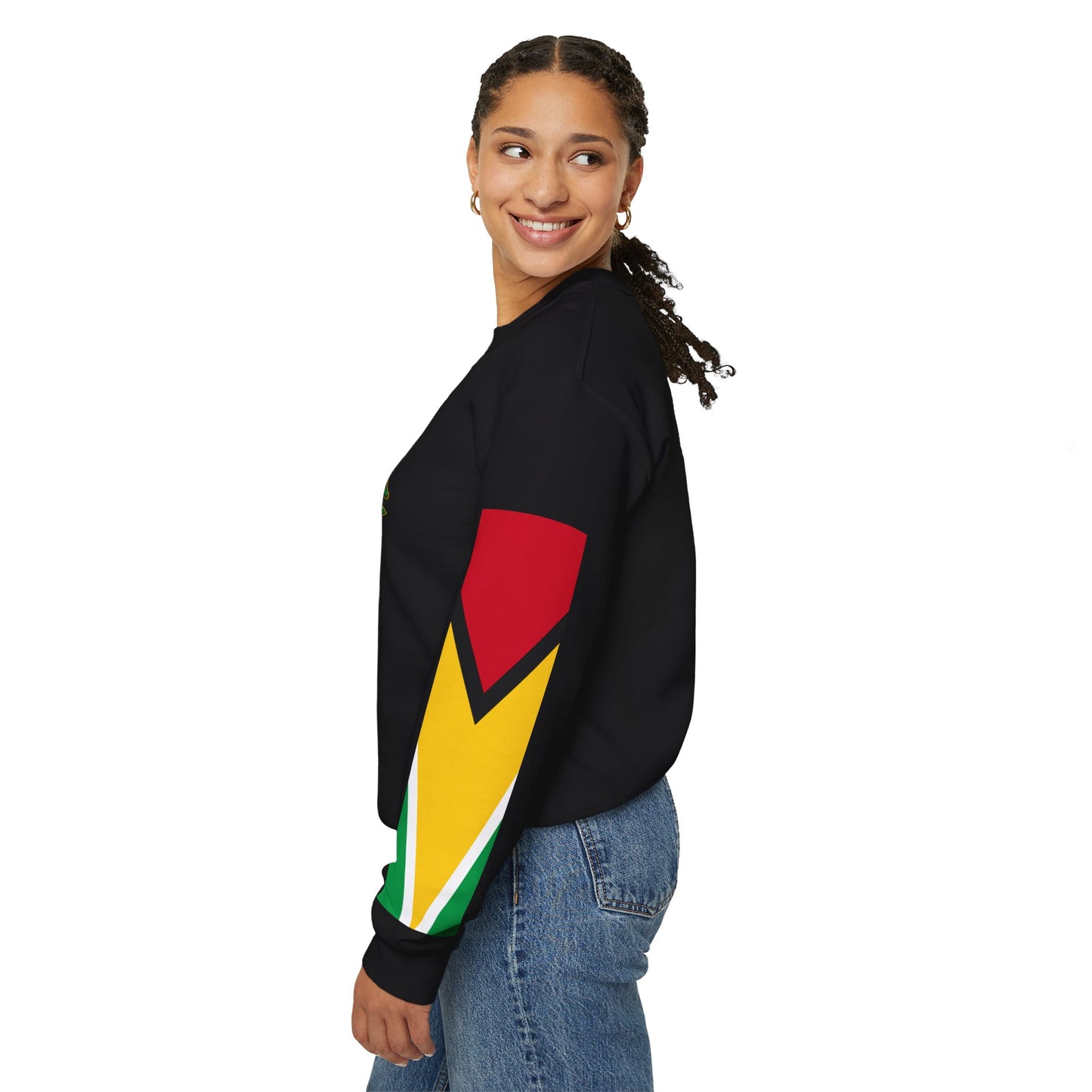 Guyana Crest Crewneck Sweatshirt — Guyanese Flag Sleeve Pullover
