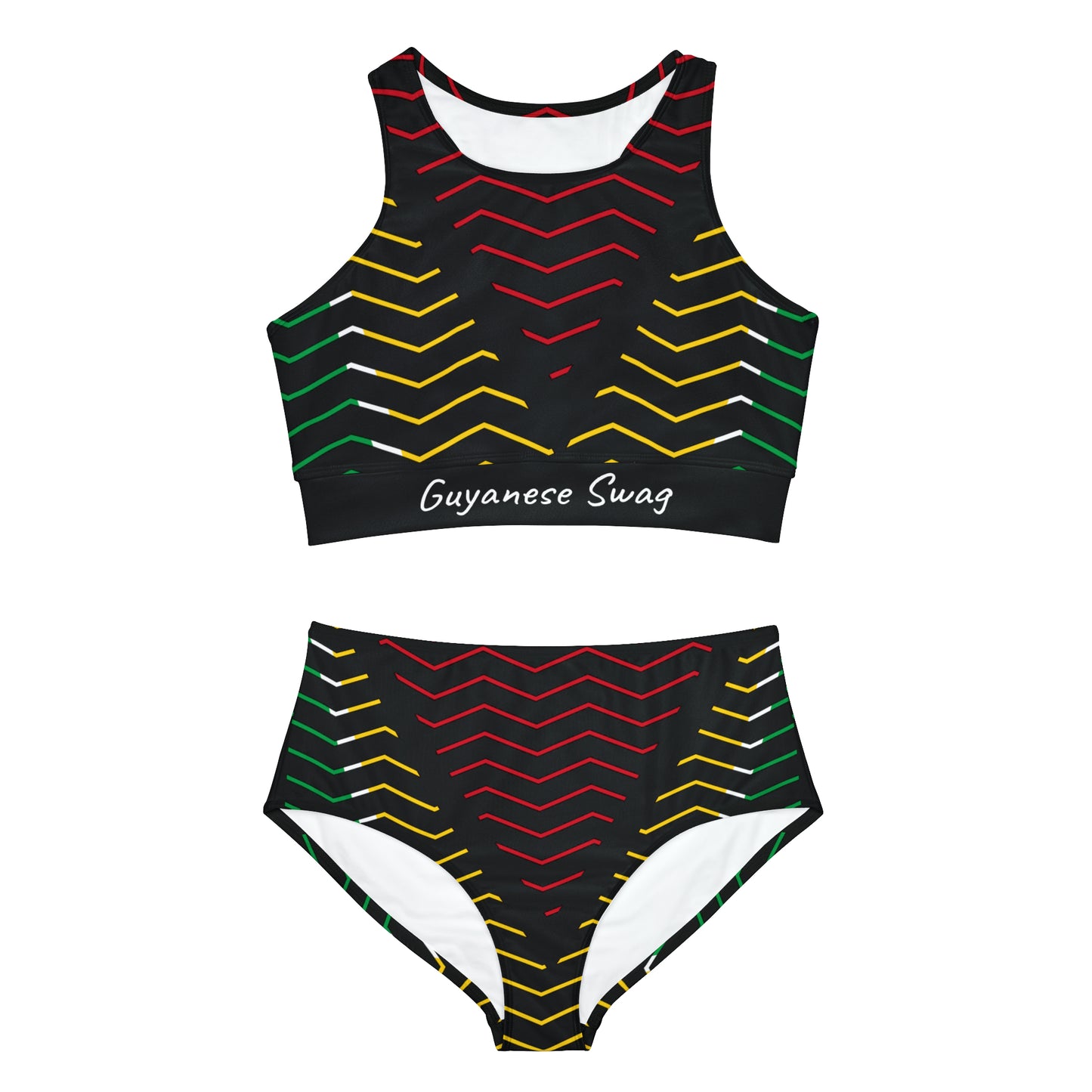 Wavy Artistic Guyana Flag Athletic Sporty Bikini Set for Ultimate Comfort and Style.
