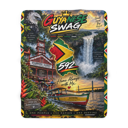 Guyanese Sherpa blanket with waterfalls market scenes and boat