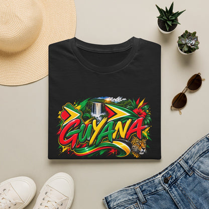 Guyana Graphic T‑Shirt — Colorful Tropical Island Design with Waterfall & Tiger