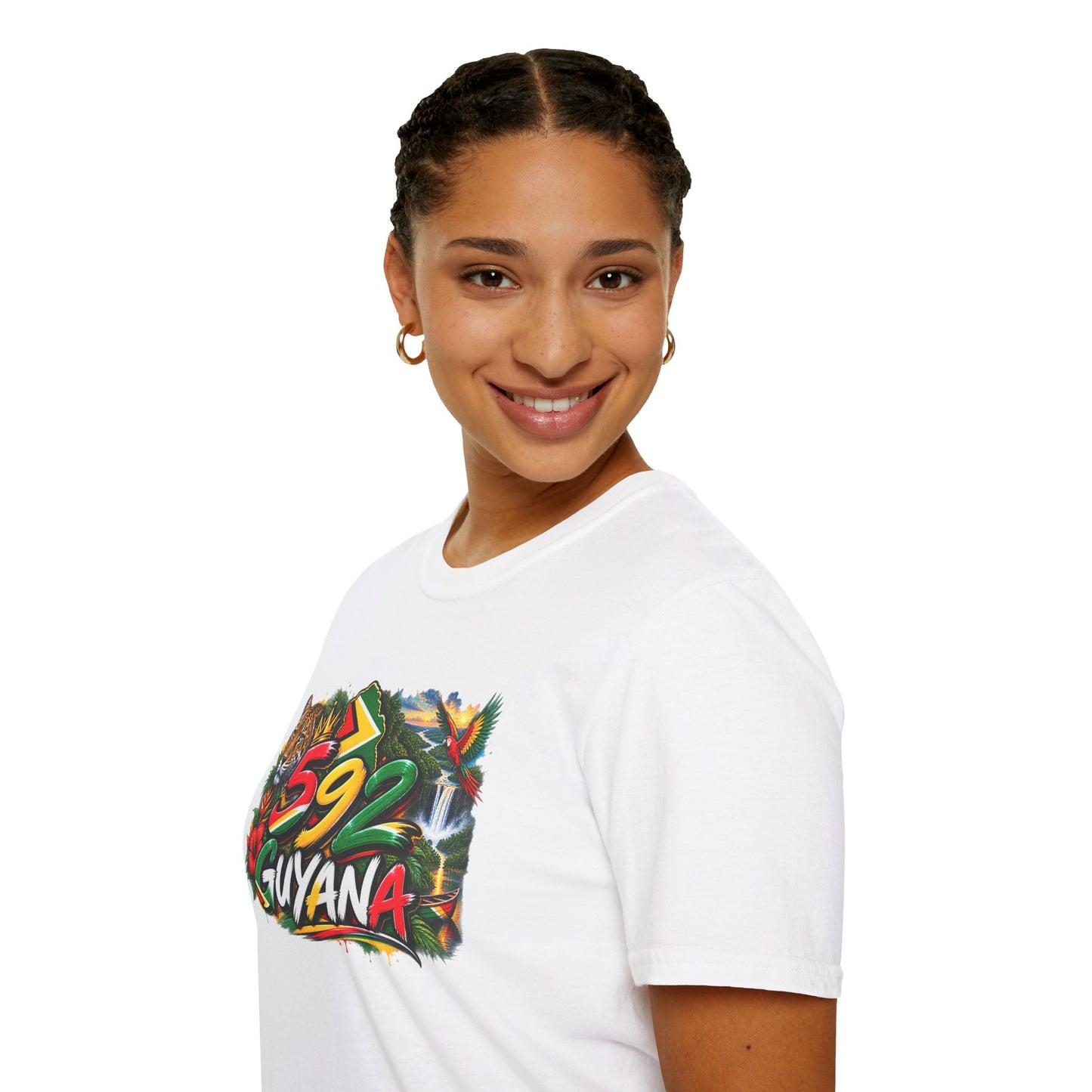 Guyana 592 Tropical Graphic T-Shirt – Tiger, Waterfall & Floral Island Pride